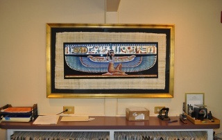 Behind the front desk